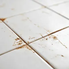 Carrelage blanc taché de rouille. Des conseils pour savoir comment enlever la rouille sur du carrelage sont nécessaires pour redonner son éclat à cette surface.