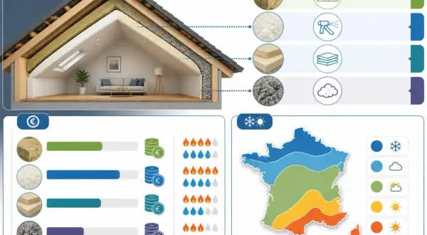 Comparatif des prix m2 isolation combles aménageables. Différents matériaux, coûts et efficacité thermique selon les zones climatiques de France.
