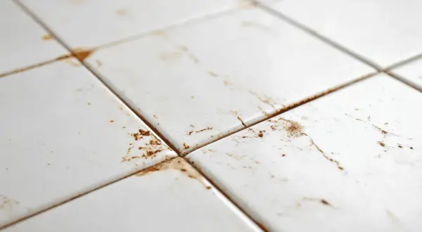 Carrelage blanc taché de rouille. Des conseils pour savoir comment enlever la rouille sur du carrelage sont nécessaires pour redonner son éclat à cette surface.